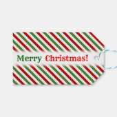 Kerstmis, rood, wit en groen gestreept patroon cadeaulabel (Voorkant (Horizontaal))