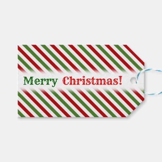 Kerstmis, rood, wit en groen gestreept patroon cadeaulabel (Voorkant (Horizontaal))