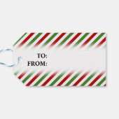 Kerstmis, rood, wit en groen gestreept patroon cadeaulabel (Achterkant Horizontaal)