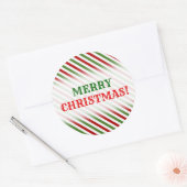Kerstmis, rood, wit en groen gestreept patroon ronde sticker (Envelop)