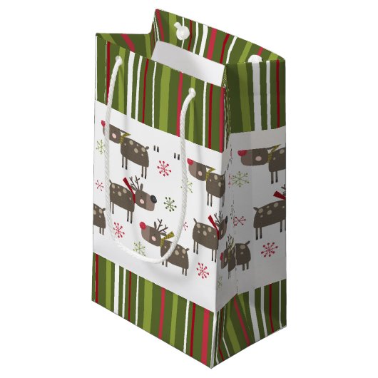 Kerstmis Rood, Wit en Groen Rendier en Streep Klein Cadeauzakje (Voorkant Gekanteld)