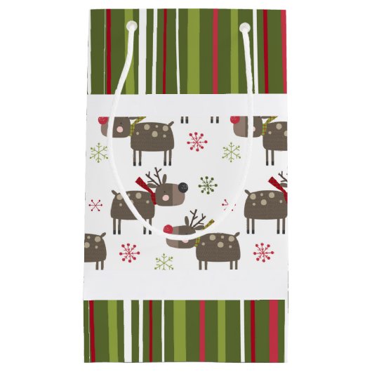 Kerstmis Rood, Wit en Groen Rendier en Streep Klein Cadeauzakje (Voorkant)