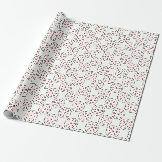 Kerstmis Rood Wit en Groen Traditioneel Patroon Cadeaupapier (Uitgerold)
