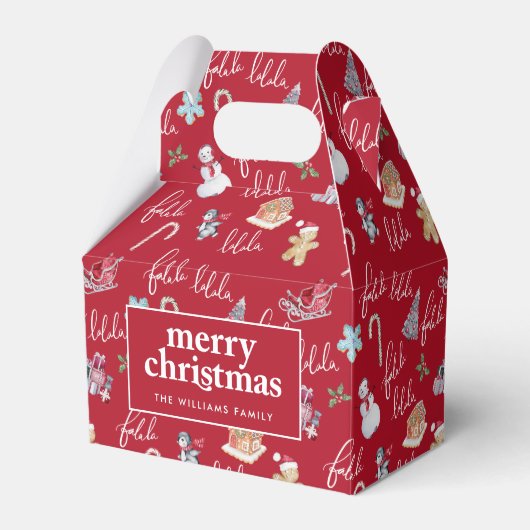 Kerstmis Rood, Wit & Feestelijk Patroon Bedankdoosjes (Voorkant Zijde)