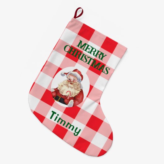 Kerstmis Rood Wit Geruit  Grote Kerstsok (Voorkant (Hangend))