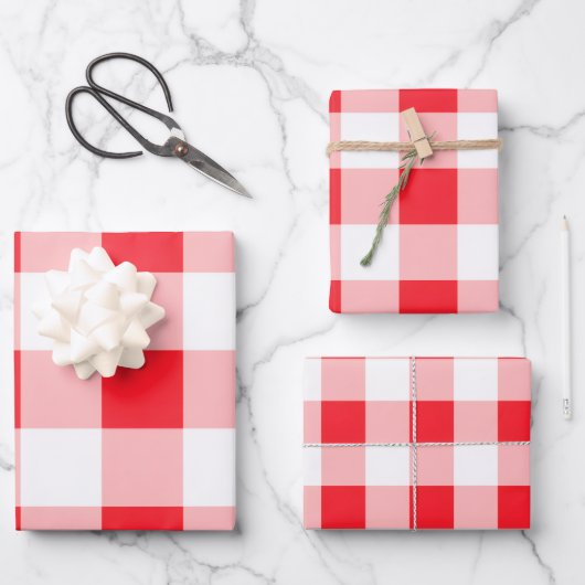 Kerstmis Rood Wit Geruit Inpakpapier Vel (Voorkant)