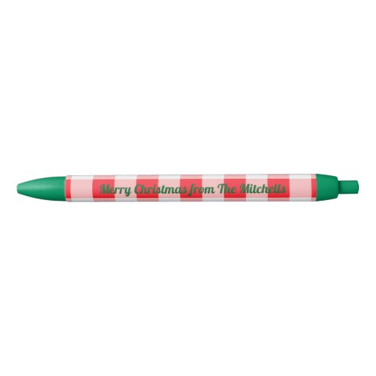 Kerstmis Rood Wit Geruit NAAM Zwarte Inkt Pen (Voorkant)
