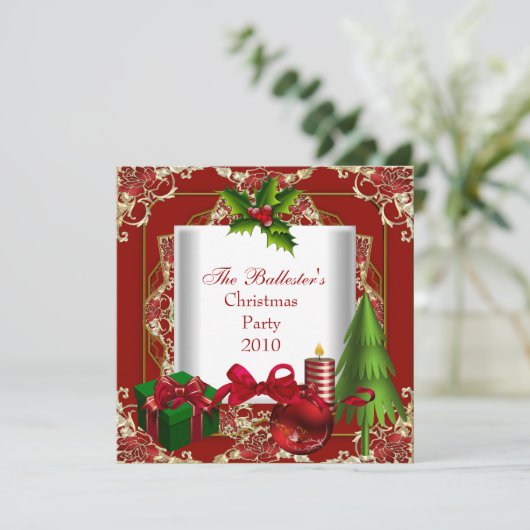 Kerstmis: rood wit goud groen kaart (Staand voorkant)