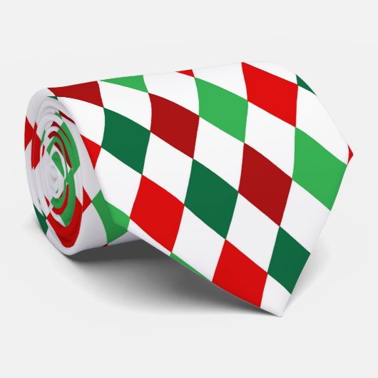 Kerstmis Rood, Wit Groen Diamant Argyle Patroon Stropdas (Opgerold)