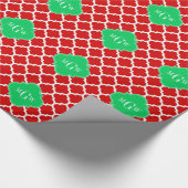 Kerstmis Rood Wit Marokkaans #5 Smaragd Naam Monog Cadeaupapier (Hoek)