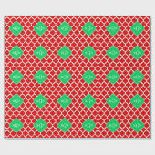 Kerstmis Rood Wit Marokkaans #5 Smaragd Naam Monog Cadeaupapier (Vlak)