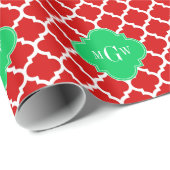 Kerstmis Rood Wit Marokkaans #5 Smaragd Naam Monog Cadeaupapier (Rol Hoek)