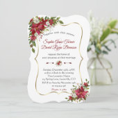 Kerstmis Rood Wit Poinsettia Goud Marine Huwelijk Kaart (Staand voorkant)