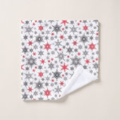 Kerstmis, rood, wit, sneeuwvlokken, winter, nieuw  bad handdoek (Wasdoekje)