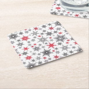 Kerstmis, rood, wit, sneeuwvlokken, winter, nieuw kartonnen onderzetters