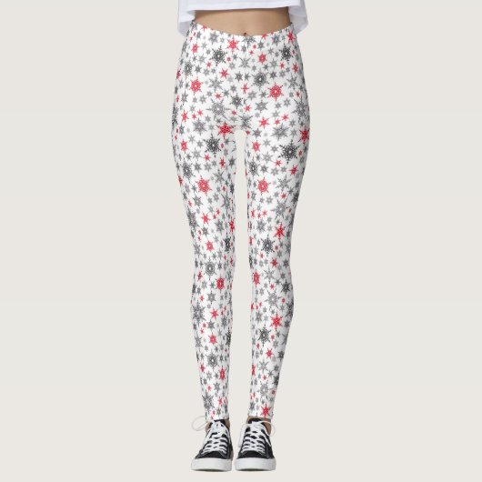 Kerstmis, rood, wit, sneeuwvlokken, winter, nieuw  leggings (Voorkant)
