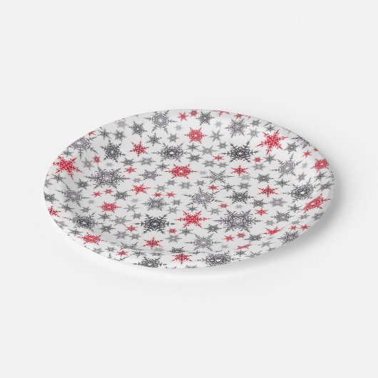 Kerstmis, rood, wit, sneeuwvlokken, winter, nieuw  papieren bordje (Gekanteld)