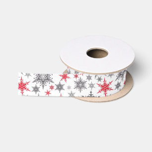 Kerstmis, rood, wit, sneeuwvlokken, winter, nieuw satijnen lint