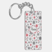 Kerstmis, rood, wit, sneeuwvlokken, winter, nieuw  sleutelhanger (Voorkant Links)