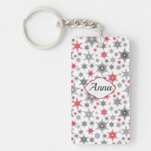 Kerstmis, rood, wit, sneeuwvlokken, winter, nieuw  sleutelhanger