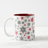Kerstmis, rood, wit, sneeuwvlokken, winter, nieuw  tweekleurige koffiemok (Links)