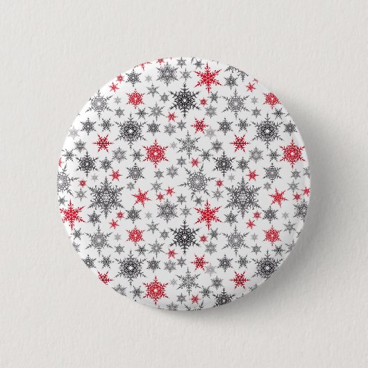 Kerstmis, rood, wit, sneeuwvlokken, winter ronde button 5,7 cm (Voorkant)