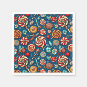 Kerstmis Rood Wit Snoep Lolly Blauw Servet