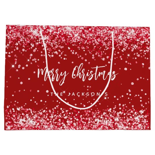 Kerstmis rood wit sprankelt naam groot cadeauzakje (Achterkant)