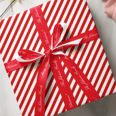 Kerstmis Rood Wit Strepen Patroon Gouden Tekst Xma Cadeaupapier