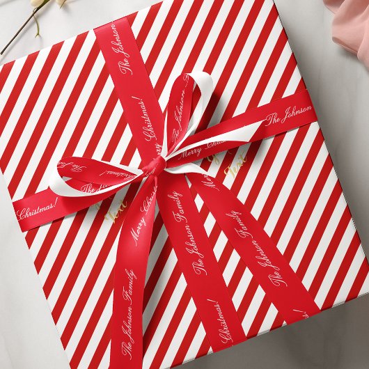 Kerstmis Rood Wit Strepen Patroon Gouden Tekst Xma Cadeaupapier