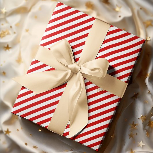 Kerstmis Rood Wit Strepen Patroon Gouden Tekst Xma Cadeaupapier