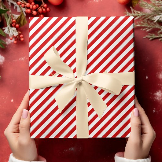 Kerstmis Rood Wit Strepen Patroon Gouden Tekst Xma Cadeaupapier