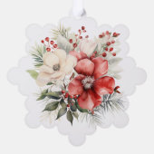 Kerstmis Rood & Witte Bloemen Foto Vierkant Ornament Kaart (Achterkant)