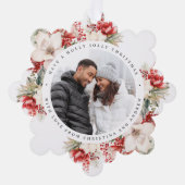 Kerstmis Rood & Witte Bloemen Foto Vierkant Ornament Kaart (Voorkant)