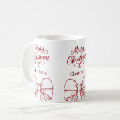 Kerstmis rood witte strik lettertype koffiemok (Voorkant links)