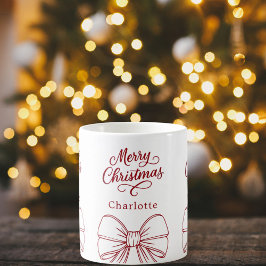 Kerstmis rood witte strik lettertype  koffiemok