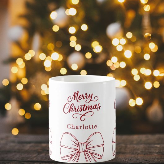 Kerstmis rood witte strik lettertype koffiemok