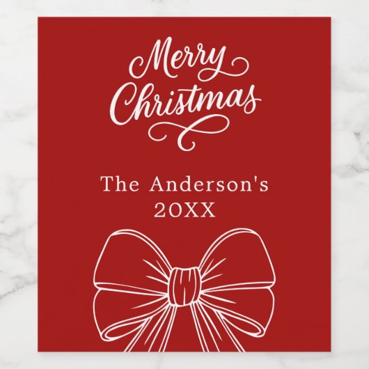 Kerstmis rood witte strik lettertype wijn etiket (Enkel label)