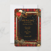Kerstmis Rood Zwart en Goud Huwelijk Save The Date (Voorkant)
