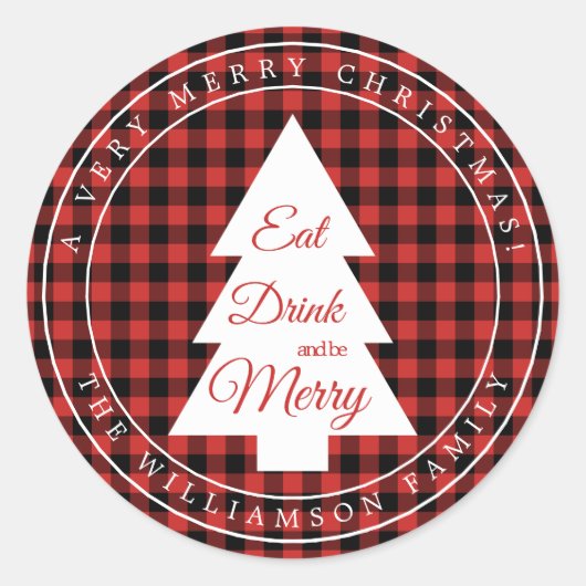 Kerstmis Rood Zwart Geruit Patroon Enveloppe Zegel (Voorkant)