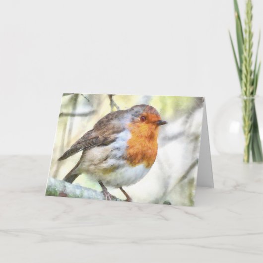 Kerstmis Roodborstje Winter Aquarel Kaart (Voorkant)