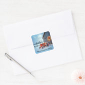 Kerstmis Roode Boerentractor in de Sneeuw Vierkante Sticker (Envelop)