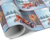 Kerstmis Roode Boerentractor In Sneeuw Cadeaupapier (Rol Hoek)