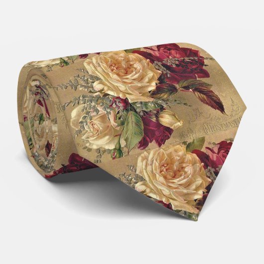Kerstmis Roos Floral Gold en Bourgogne Stropdas (Opgerold)