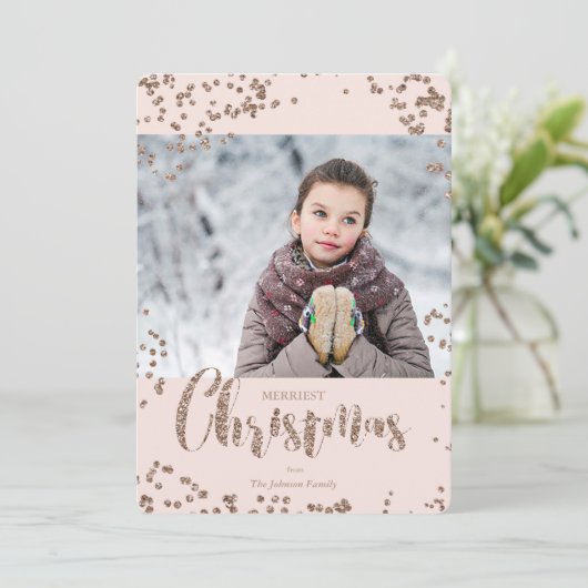 Kerstmis | Roos Gold Glitter | Fotokaart Feestdagenkaart (Staand voorkant)