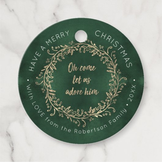 Kerstmis Roos Gold Glitter Green met naam Bedankjes Labels (Voorkant)