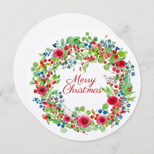 Kerstmis Roos Waterverf Wreate Feestdagenkaart (Voorkant / Achterkant)