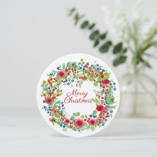 Kerstmis Roos Waterverf Wreate Feestdagenkaart (Staand voorkant)