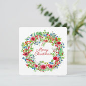 Kerstmis Roos Waterverf Wreate Feestdagenkaart (Staand voorkant)