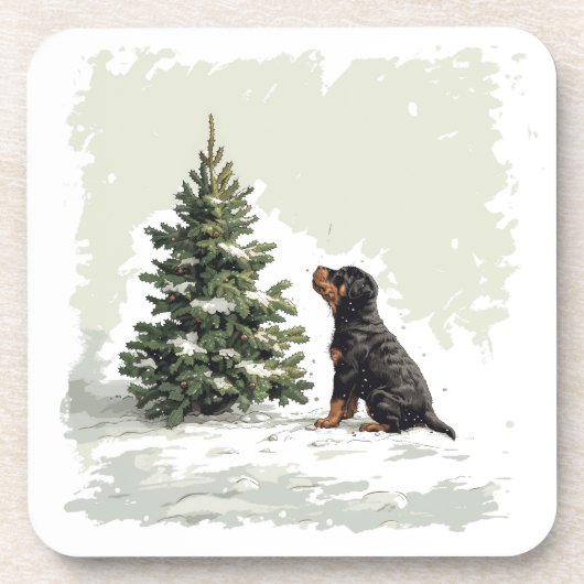 Kerstmis Rottweiler Hond Kerstboom Bier Onderzetter (Voorkant)